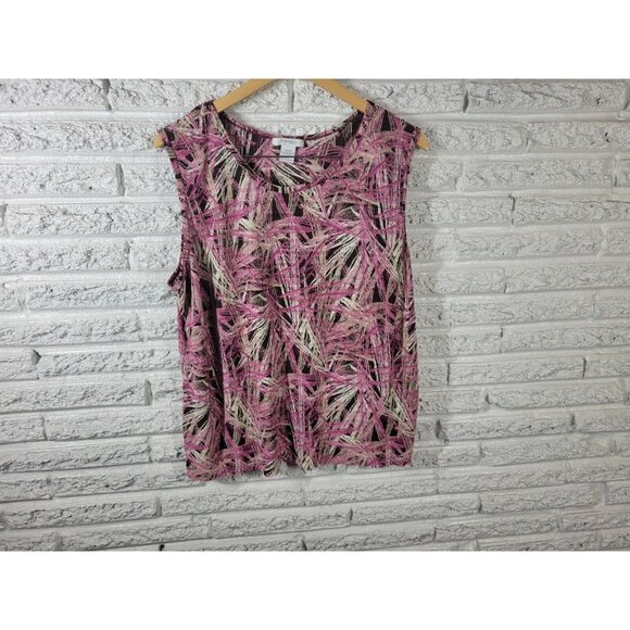 Dress Barn Womens Top 18 20 Plus Tank Purple Geometric Crepe Polyester GEO26E - Picture 1 of 7